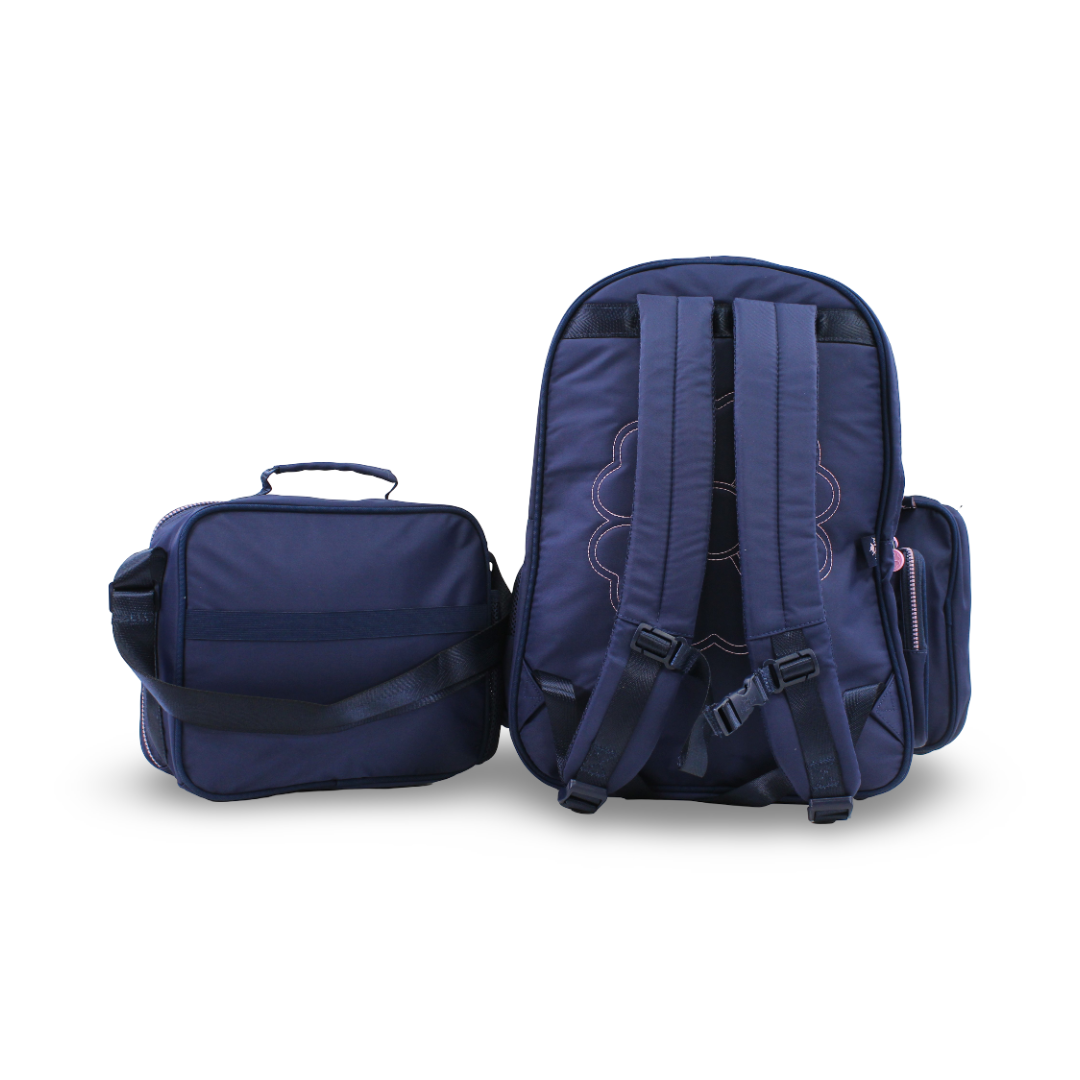 Glossy Bird School Set Flowers Backpack – Navy