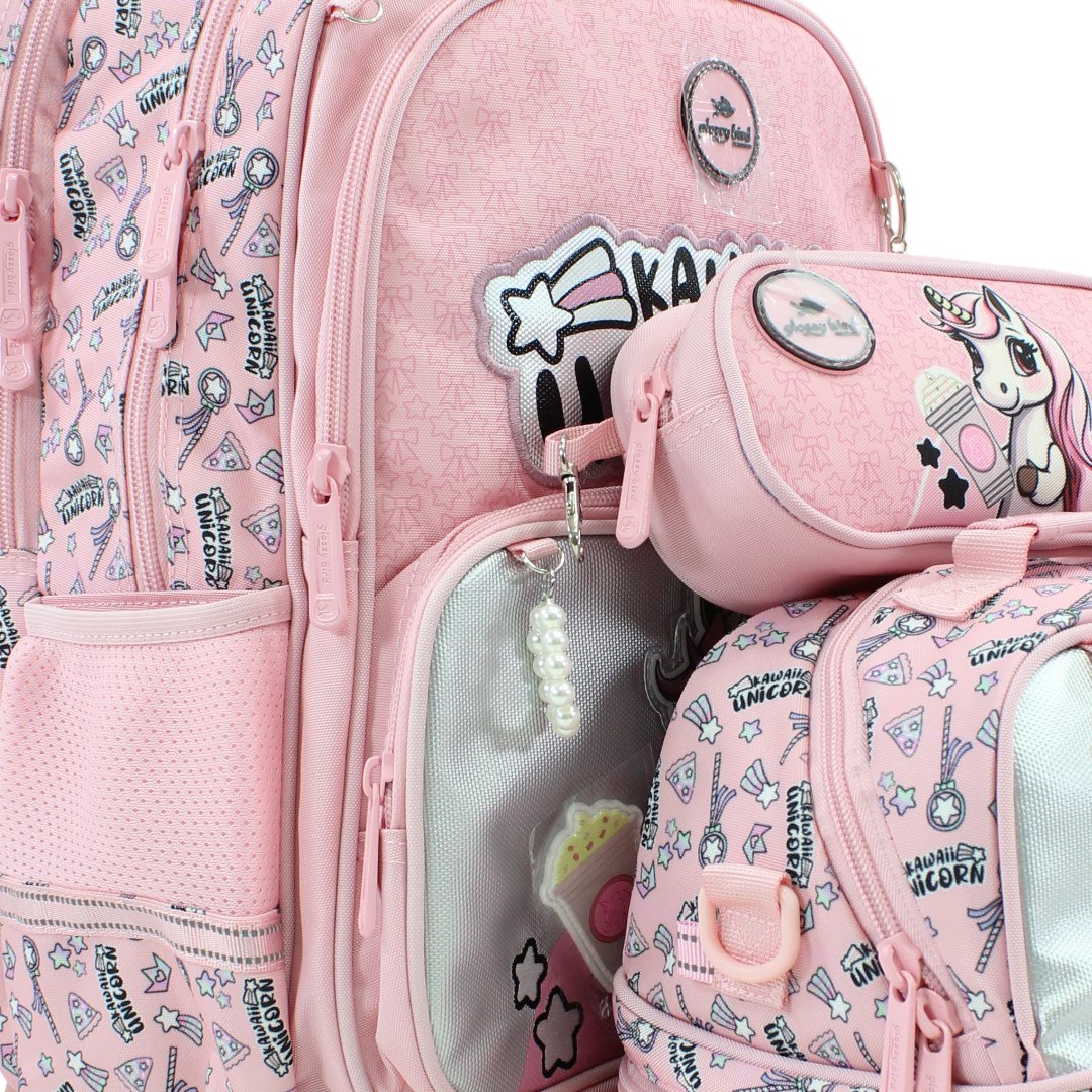 Glossy Bird School Set Unicorn Trolley Backpack – Pink