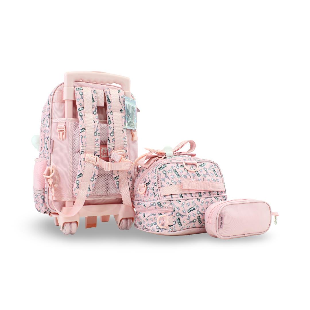 Glossy Bird School Set Unicorn Trolley Backpack – Pink