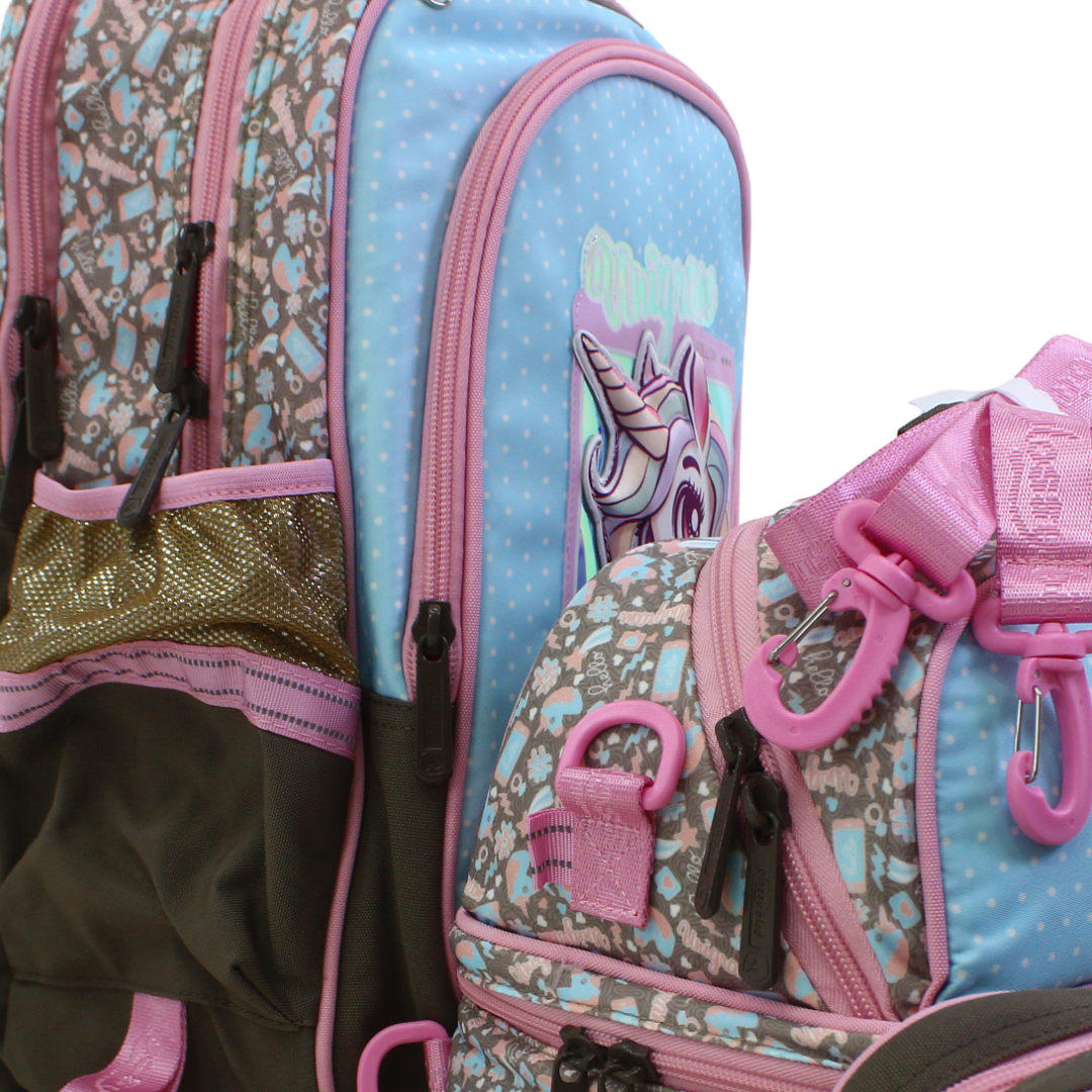 Glossy Bird School Set Unicorn Backpack – Blue