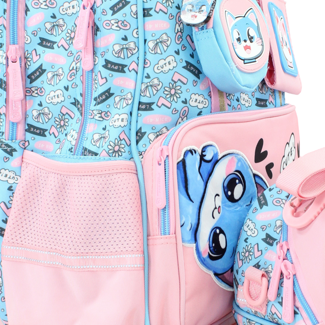 Glossy Bird School Set Cute Cat Trolley Backpack – Pink