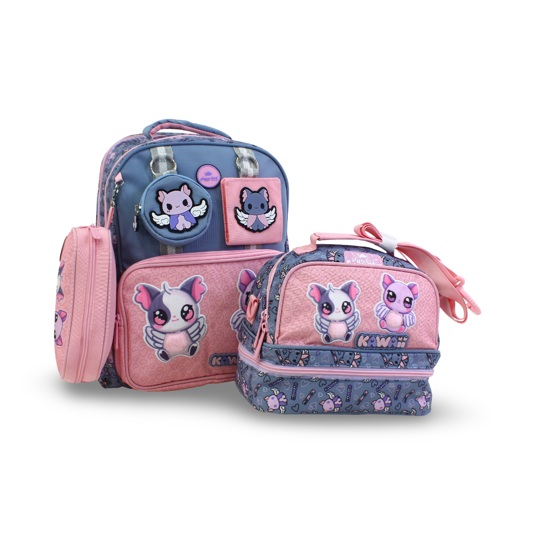 Glossy Bird School Set Kawaii Backpack – Baby Blue & Pink