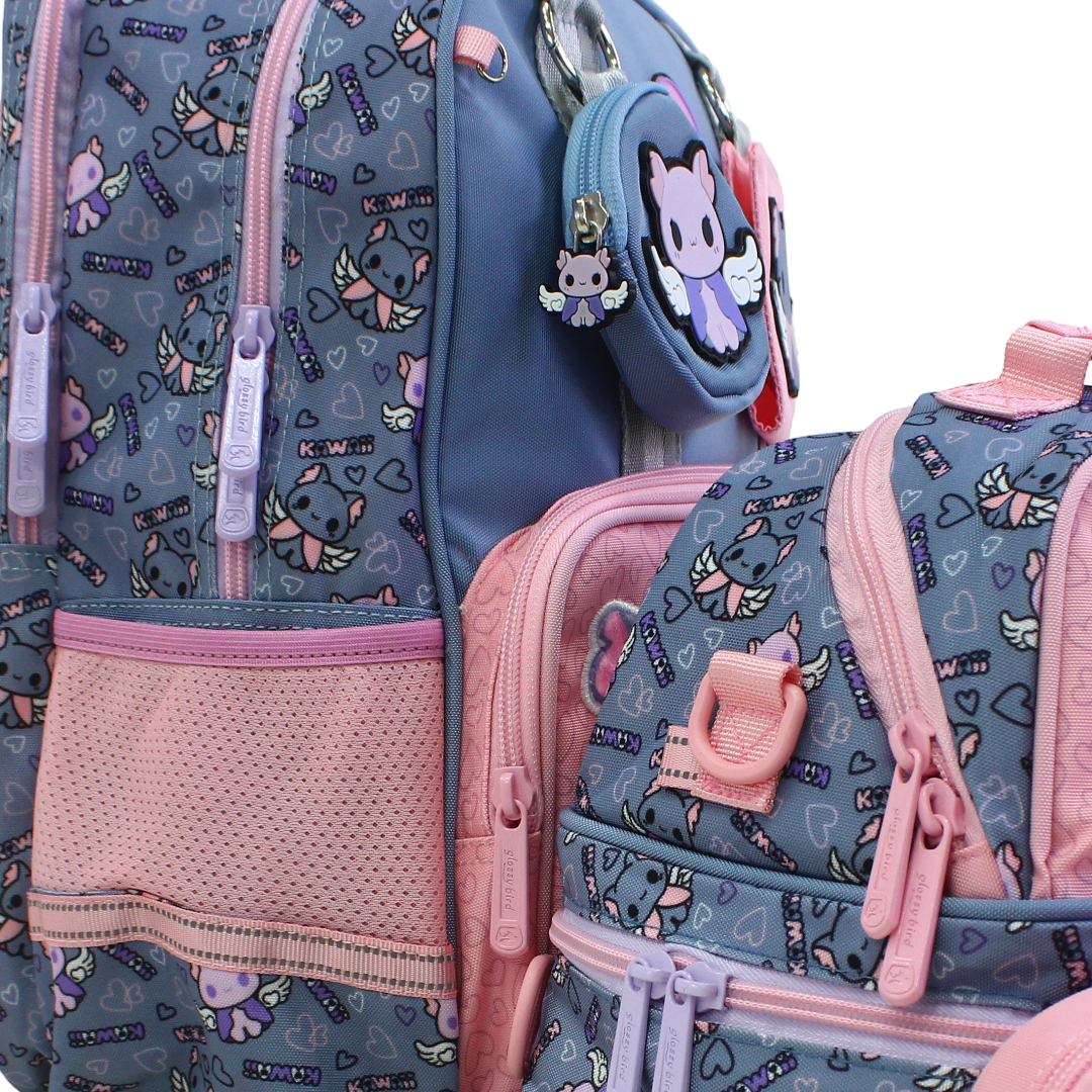 Glossy Bird School Set Kawaii Backpack – Baby Blue & Pink