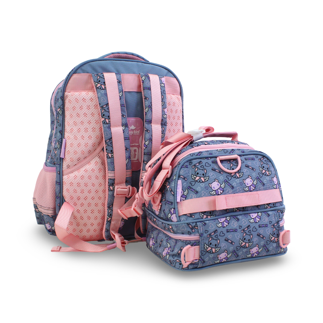 Glossy Bird School Set Kawaii Backpack – Baby Blue & Pink