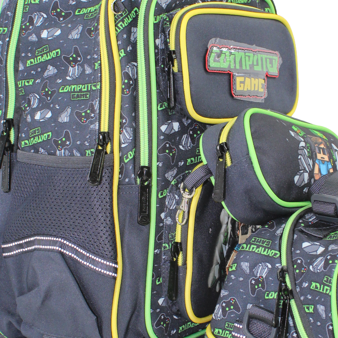 Glossy Bird School Set Computer Game Backpack – Green