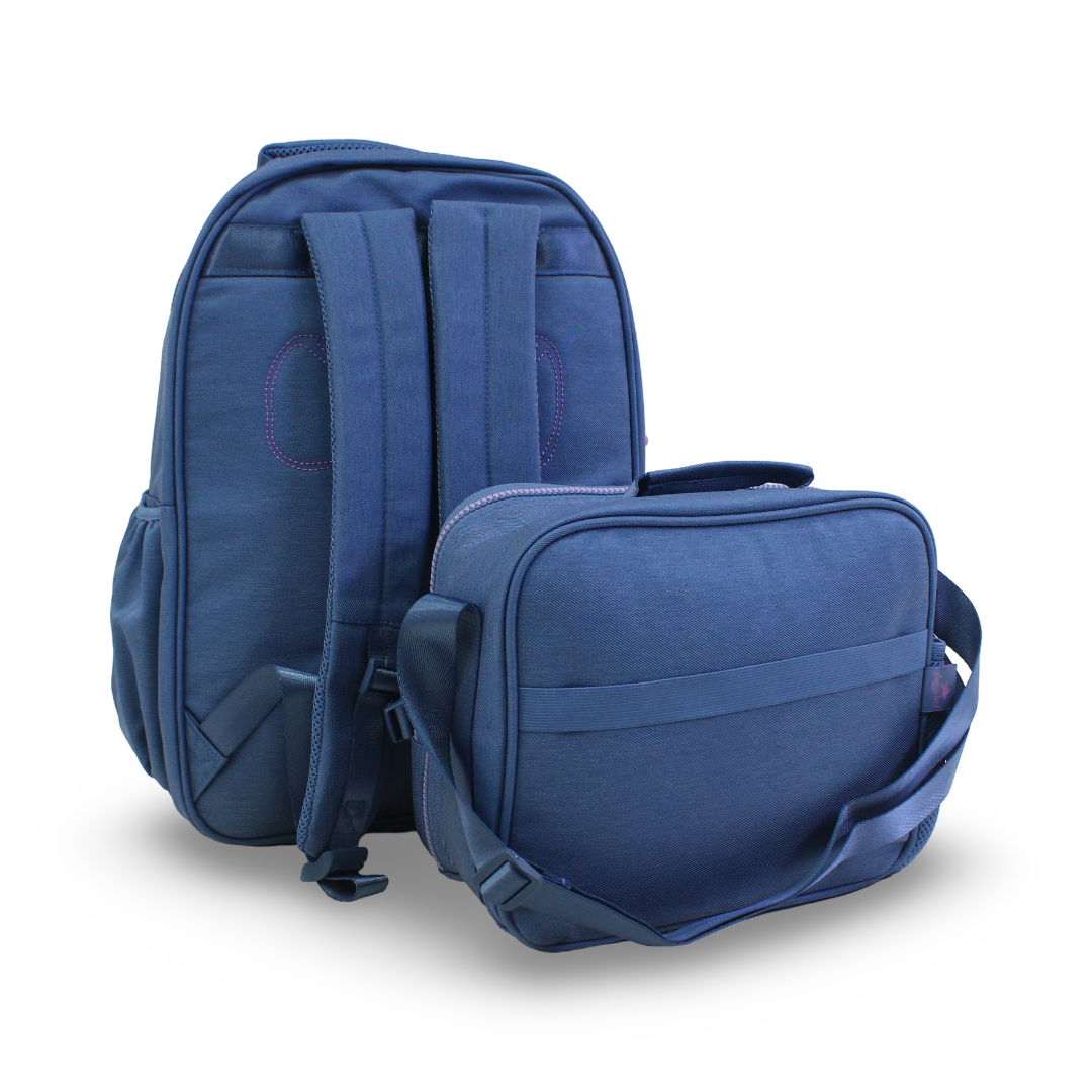Glossy Bird School Set Flowers Backpack – Blue