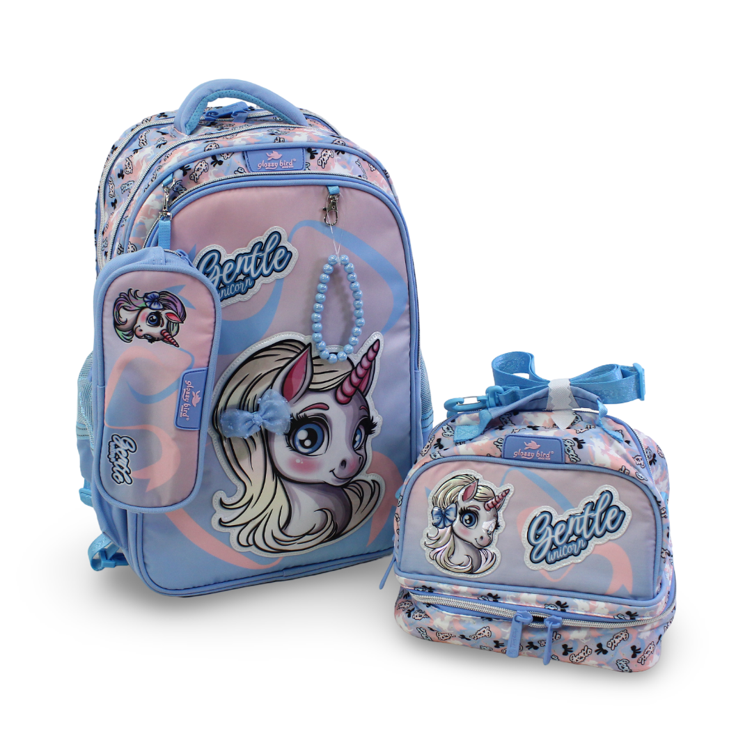 School Set 18 Inches – Baby Blue with Unicorn Design