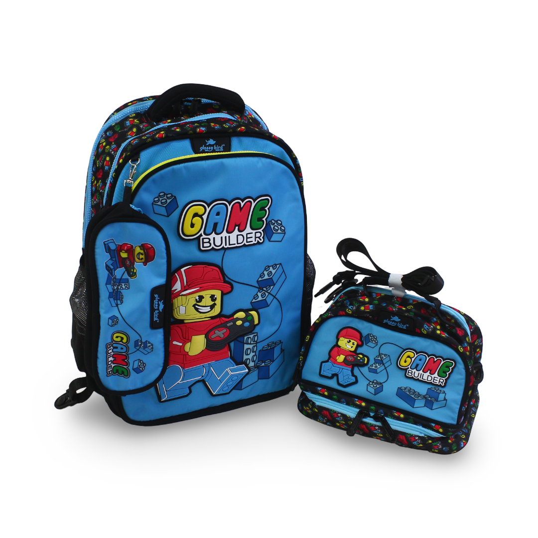 School Set 17 Inches – Baby Blue & Black with Game Builder Design