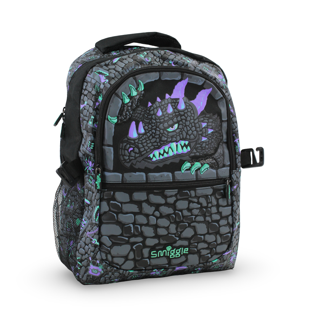 Smiggle Backpack Dinosaur Design 17 Inches – Black & Grey