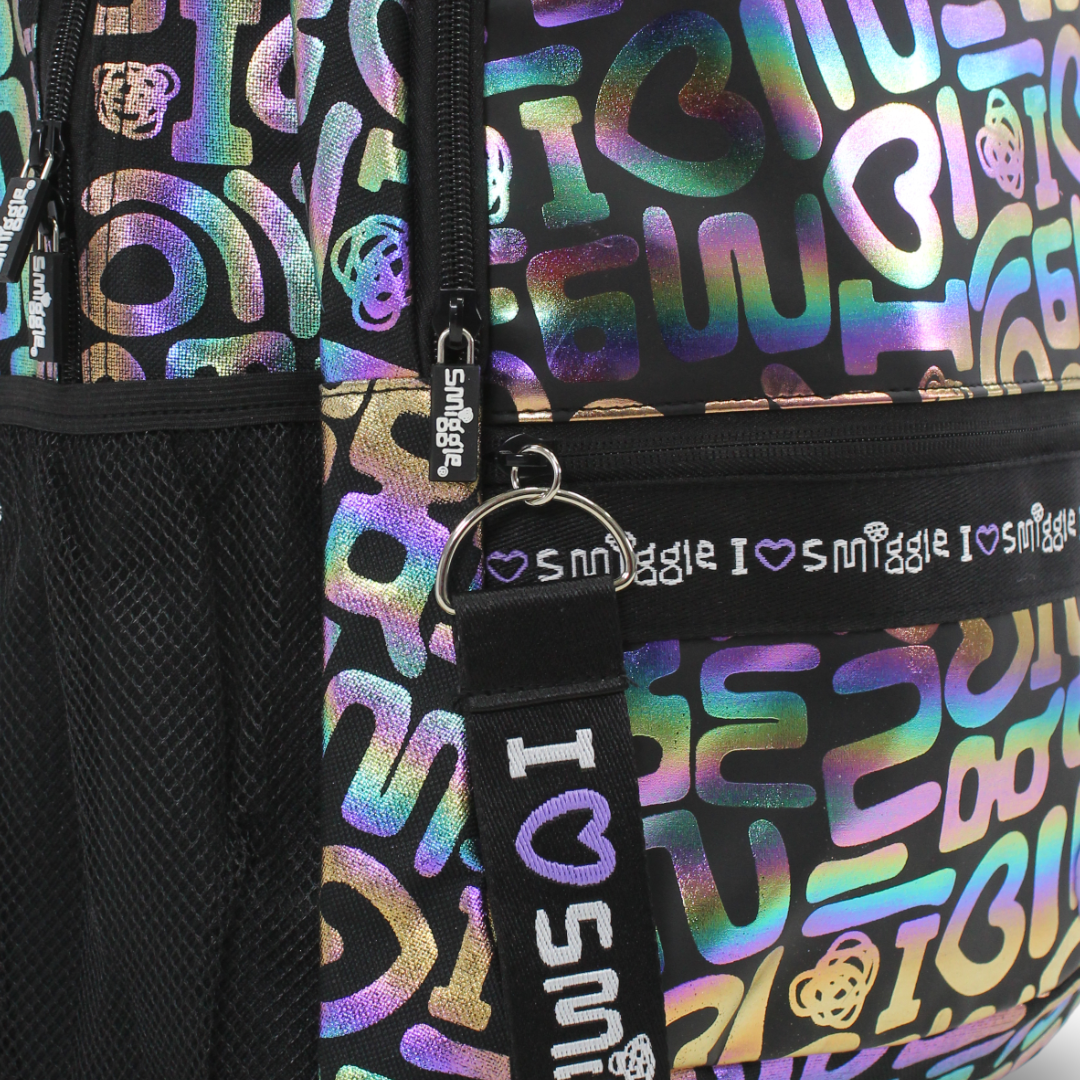 Smiggle Backpack Metallic Hearts Design 17 Inches – Black