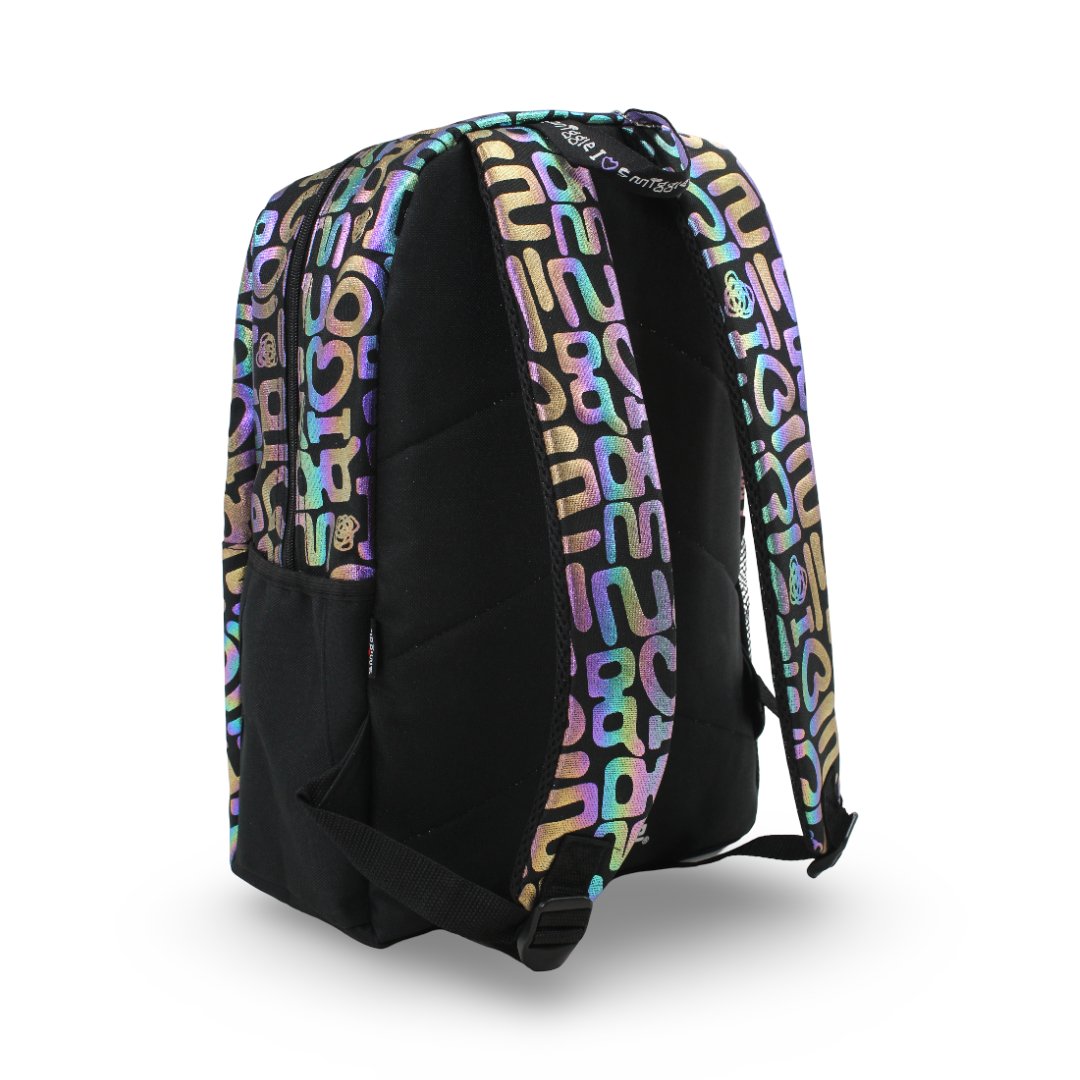 Smiggle Backpack Metallic Hearts Design 17 Inches – Black