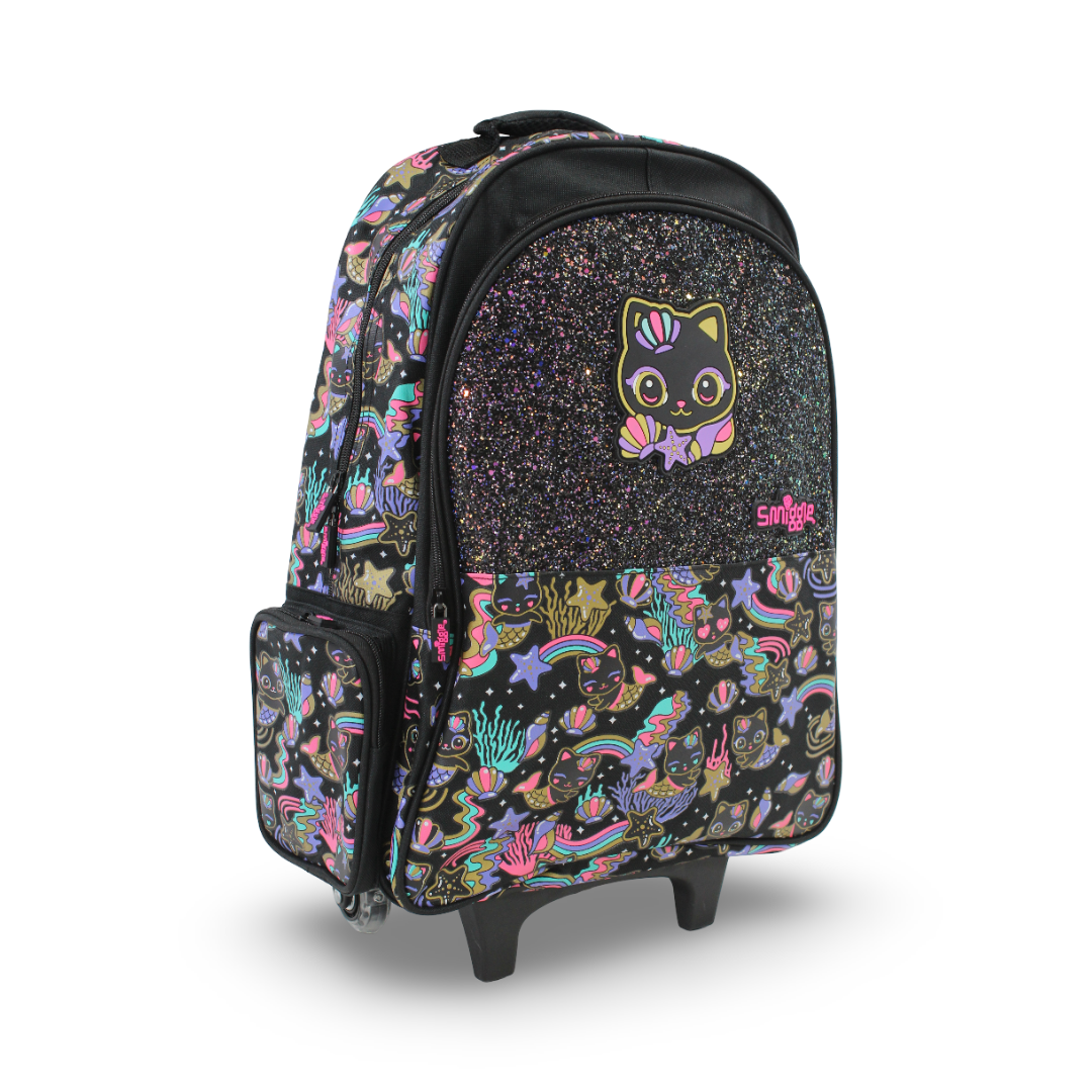 Smiggle Trolley Bag Mermaid Cat Design 18 Inches – Black