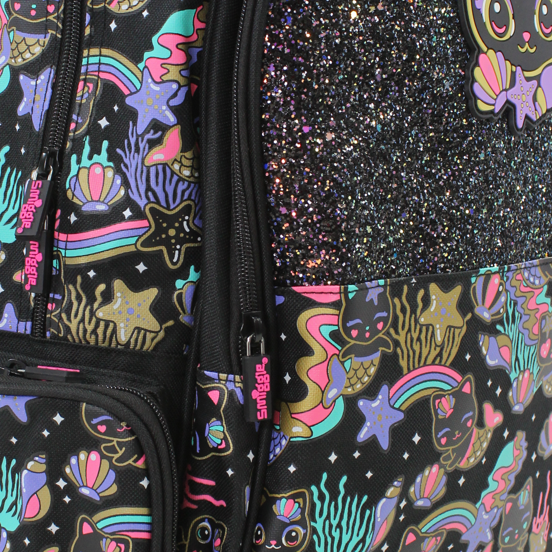 Smiggle Trolley Bag Mermaid Cat Design 18 Inches – Black
