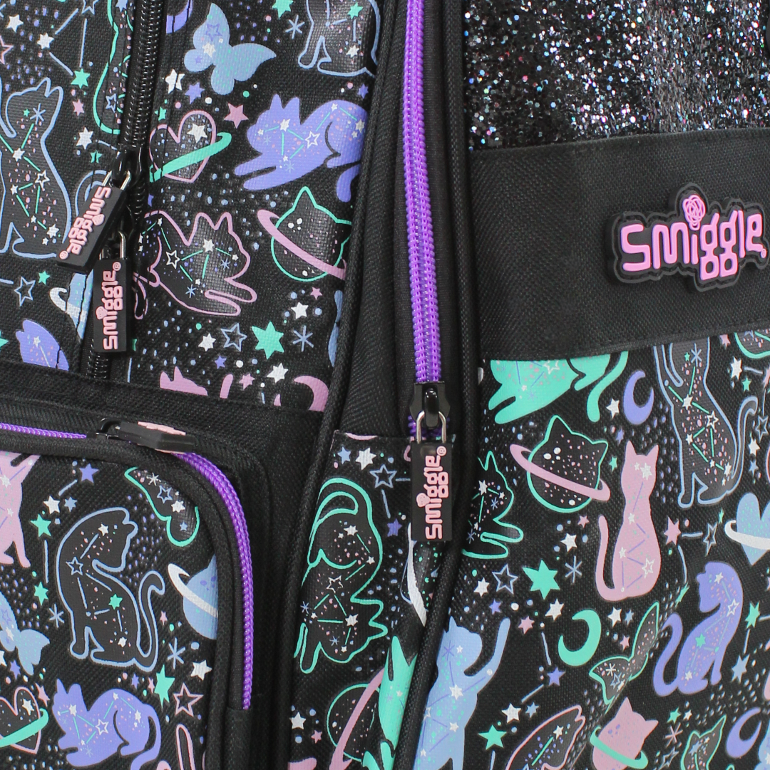 Smiggle Trolley Bag Cats and Stars Design 18 Inches – Black