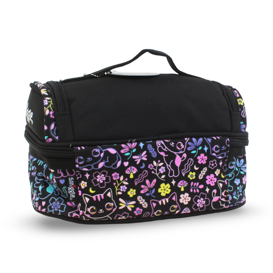 Smiggle Lunch Bag Cats and Flowers Design – Black