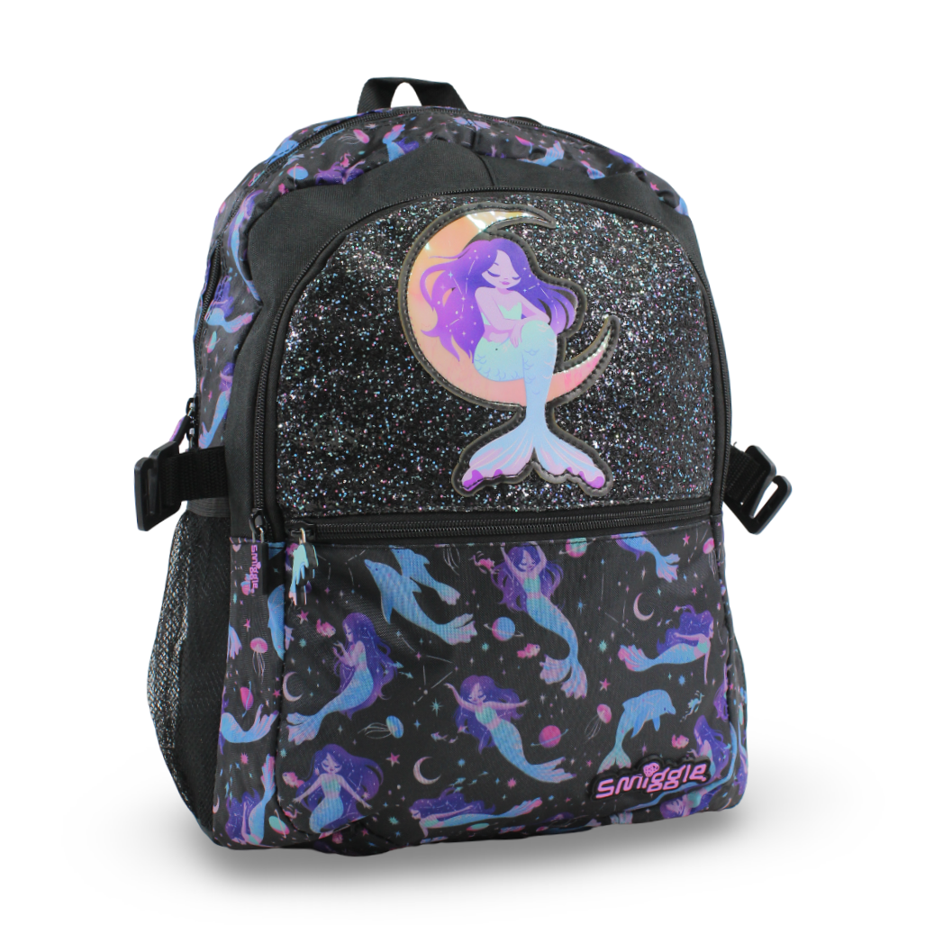 Golden Bag Backpack Mermaid Design 17 Inches – Purple & Black