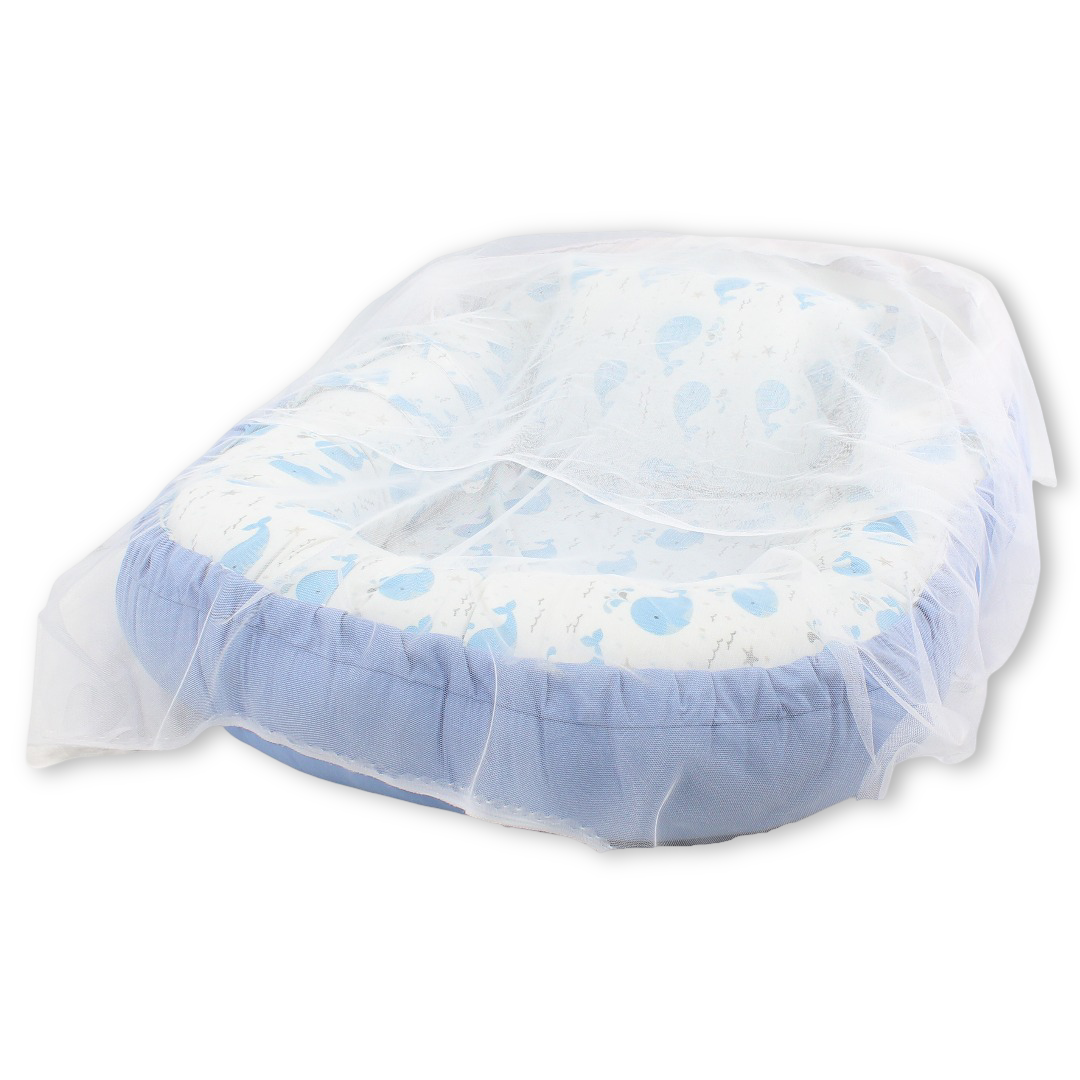 Newborn Baby Nest Bed – Baby Blue with Whale Print