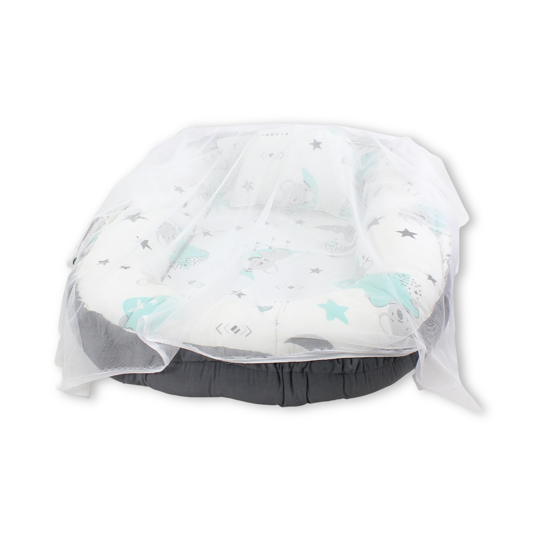 Newborn Baby Nest Bed – Grey with Koala, Crescent Moon, and Stars Print - Baby Essentials - Your Baby