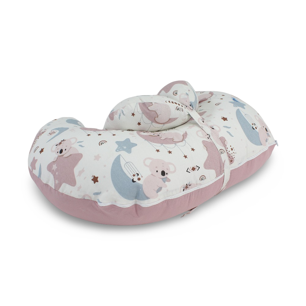 Nursing Pillow – Dusty Pink with Koala and Crescent Print