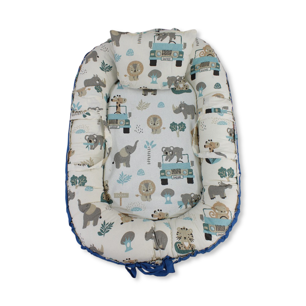 Baby Nest – Turquoise with Animals Print
