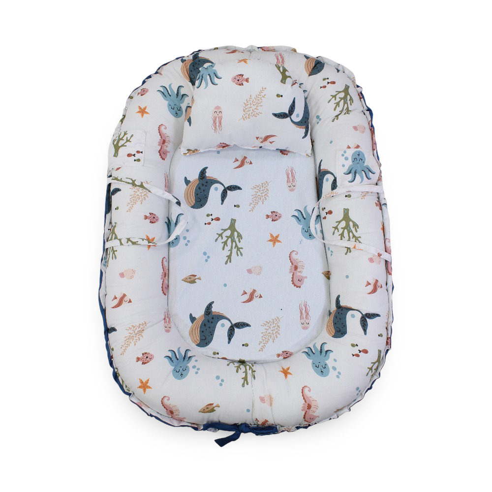 Baby Nest – Turquoise with Seabed Print - Baby Essentials - Your Baby