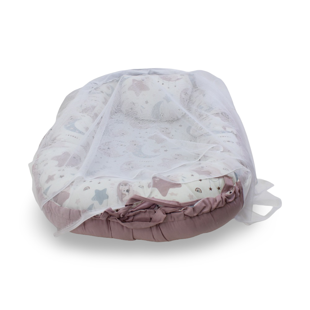 Baby Nest – Dusty Pink with Koala, Crescent , and Stars Print