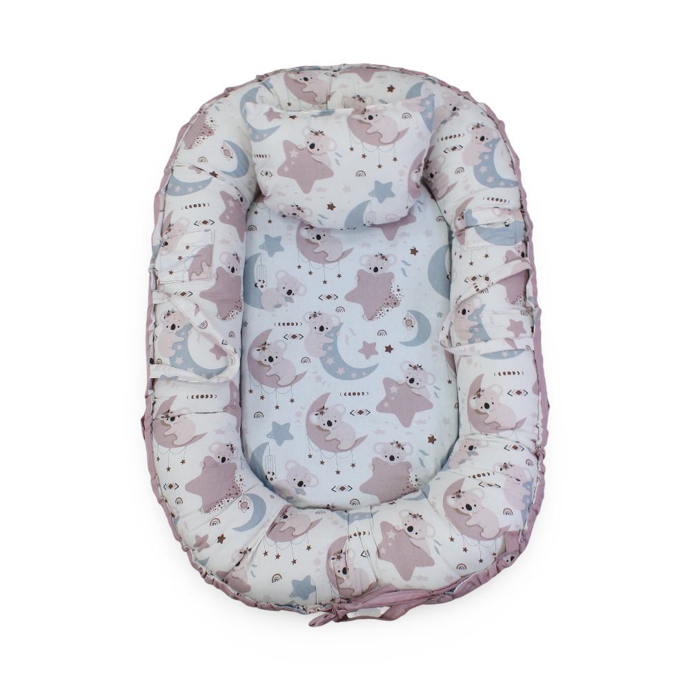 Baby Nest – Dusty Pink with Koala, Crescent , and Stars Print - Baby Essentials - Your Baby