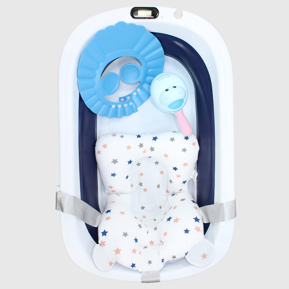 Navy Foldable Baby Bathtub With Thermometer