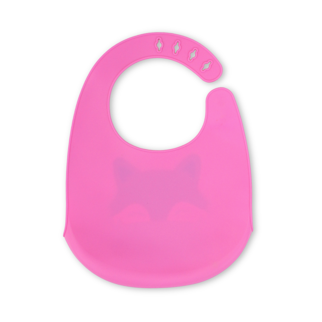 Silicone Baby Bib – Pink with Fox Print