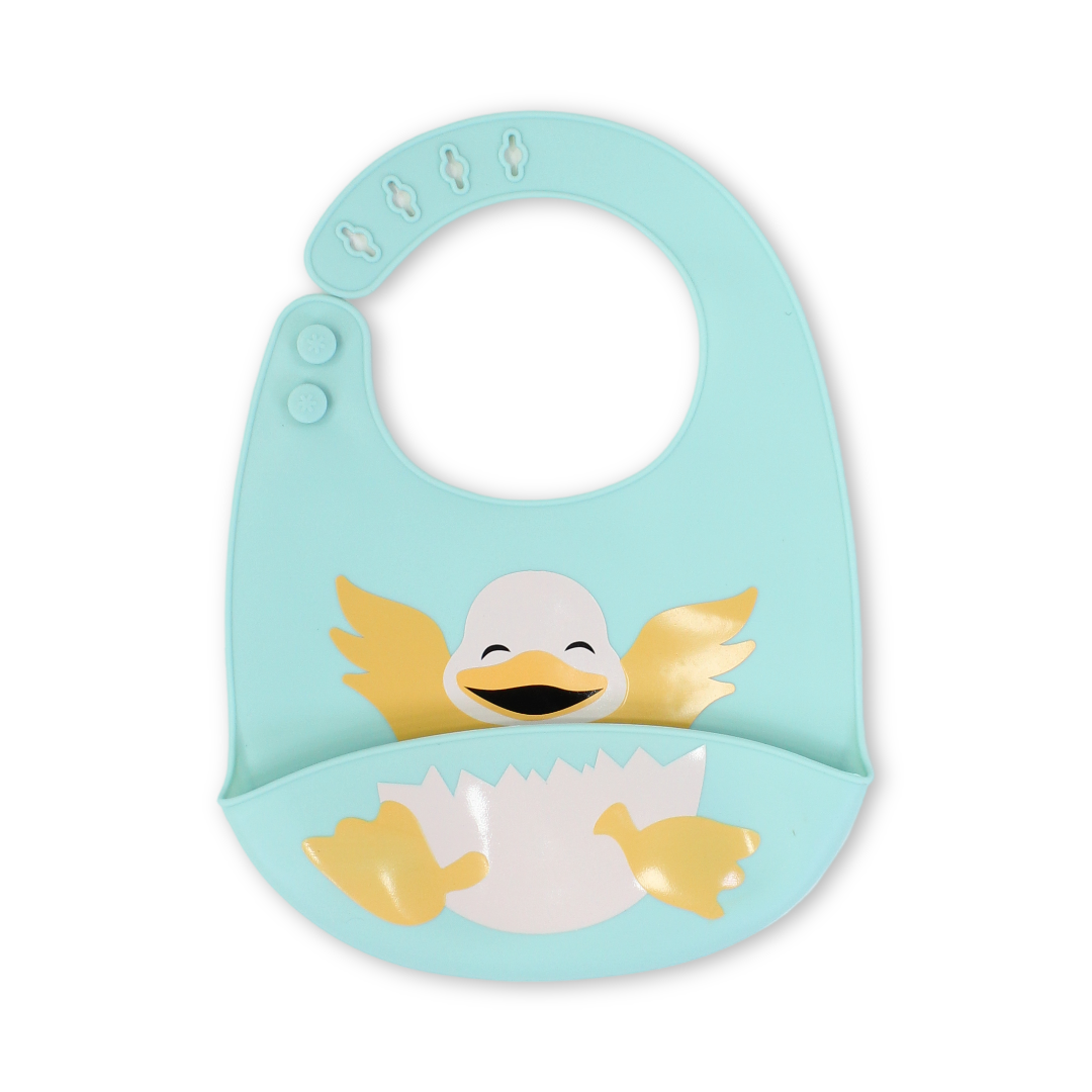 Silicone Baby Bib – Aqua with Duck Print