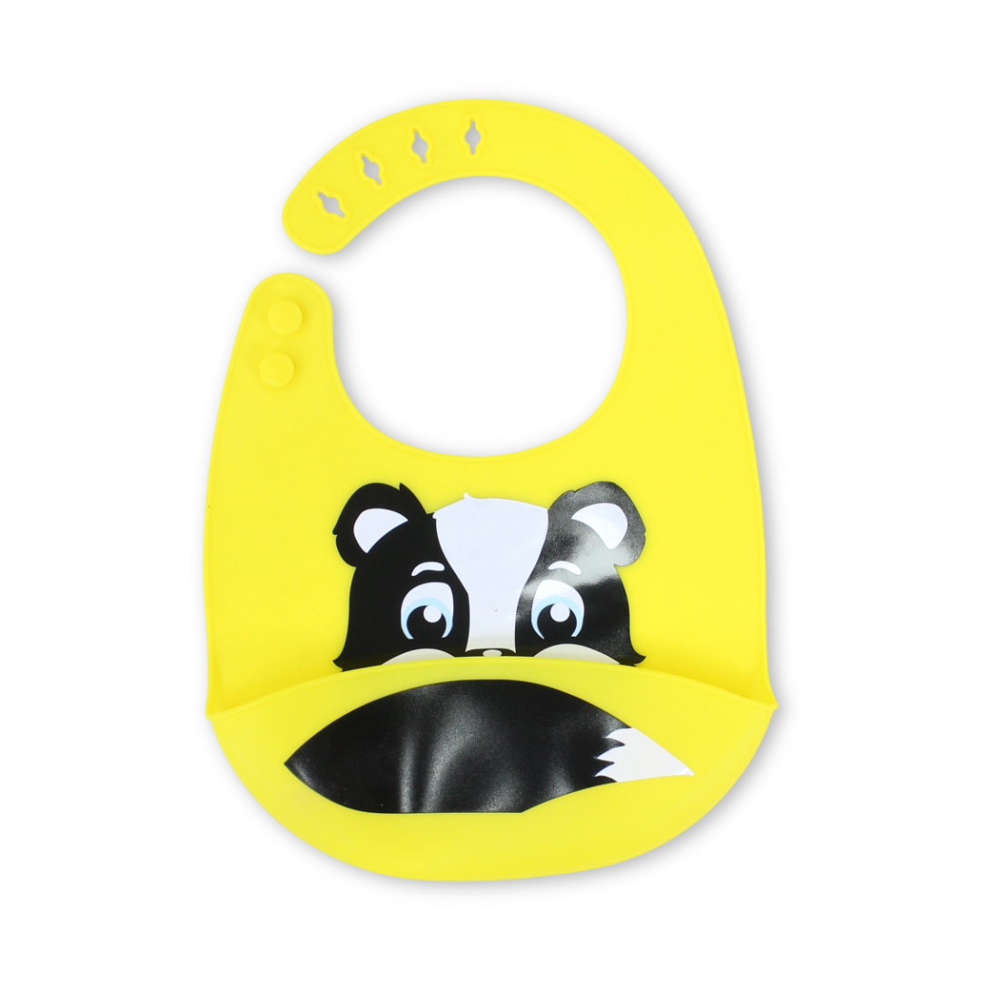 Silicone Baby Bib – Yellow with Bear Print