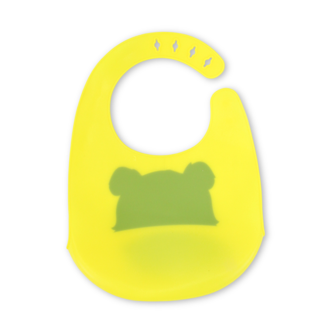 Silicone Baby Bib – Yellow with Bear Print