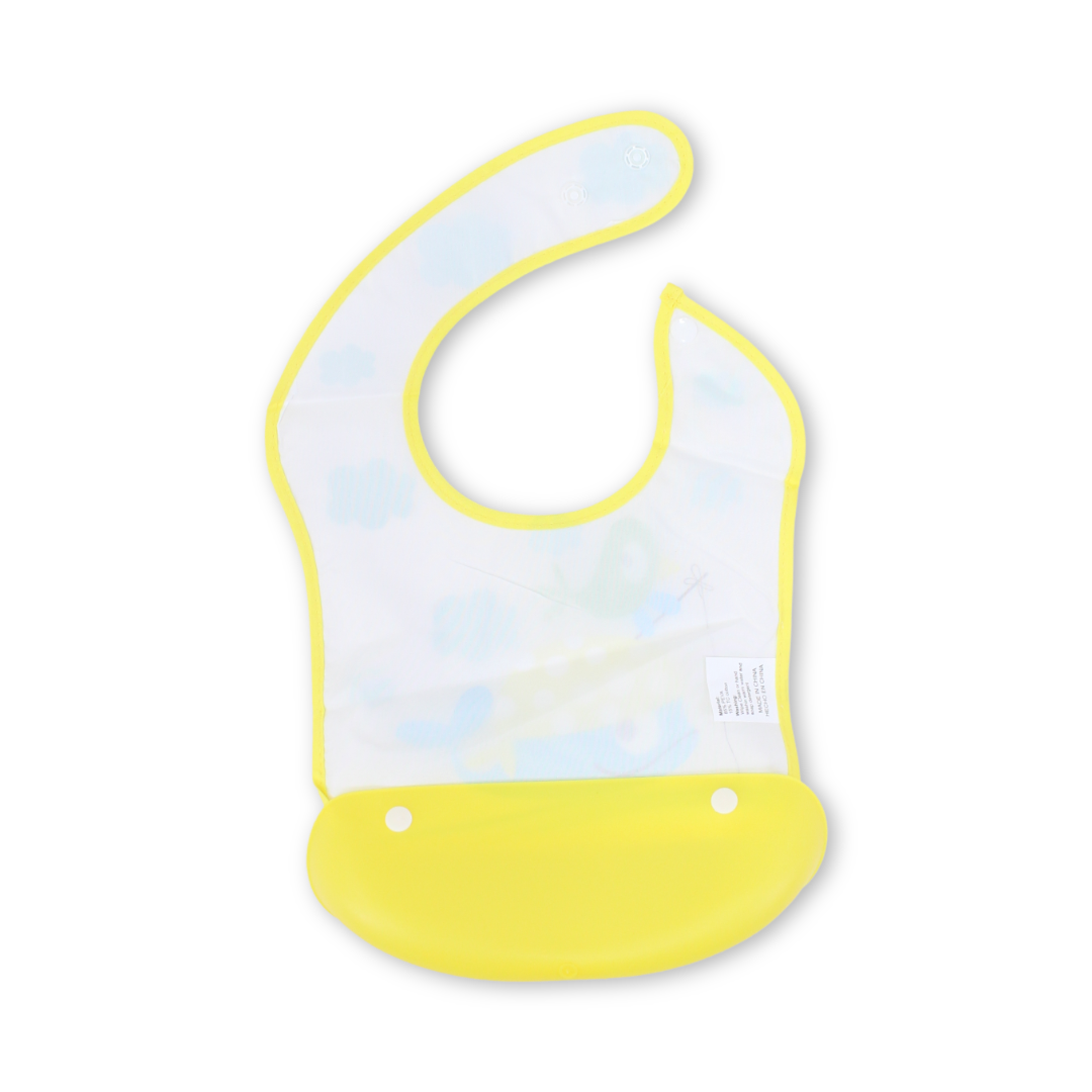 Silicone Baby Bib with Food Catcher Pocket – Yellow with Mouse Print