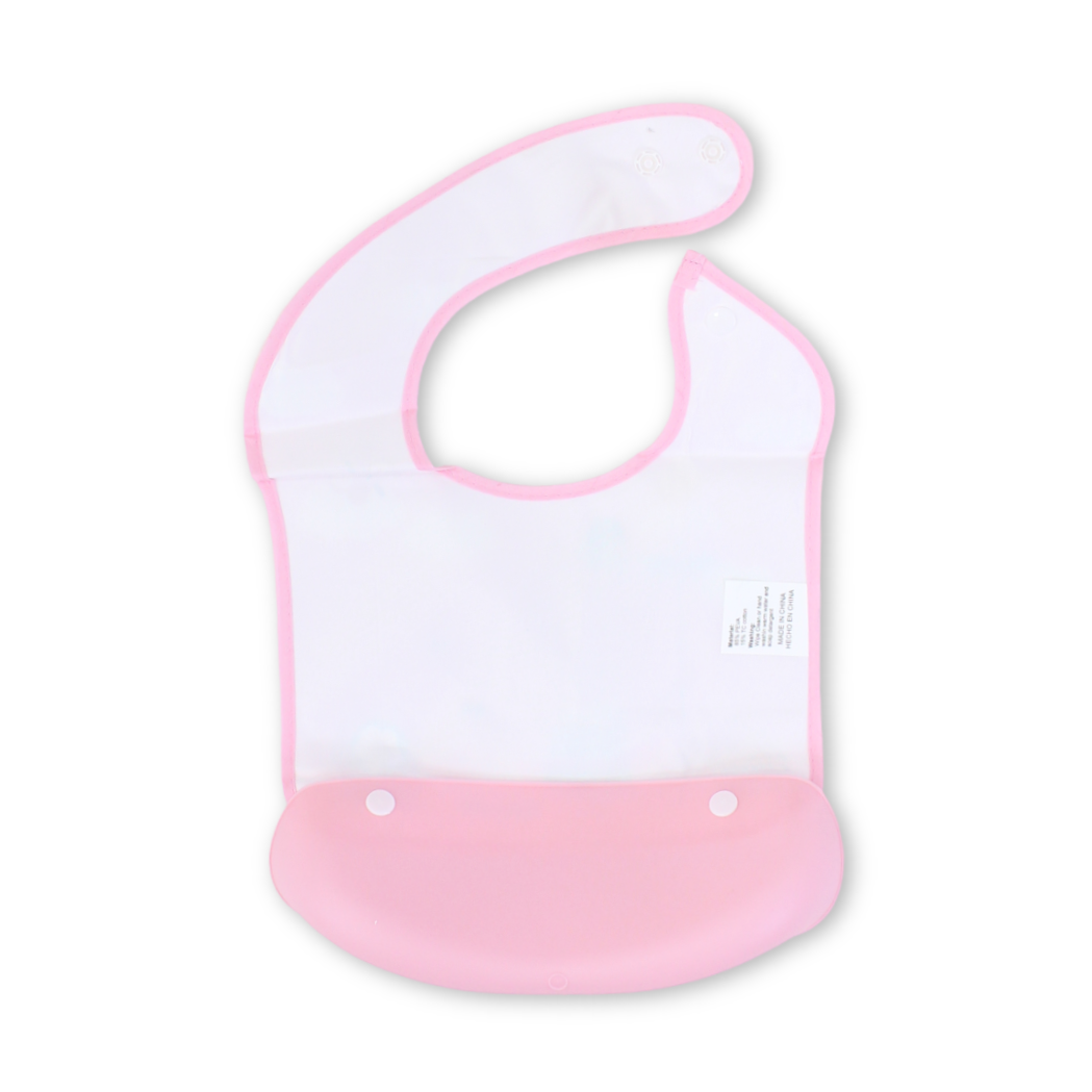 Silicone Baby Bib with Food Catcher Pocket – Pink with Squirrel Print
