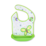 Silicone Baby Bib with Food Catcher Pocket – Green with Butterfly Print