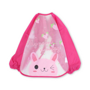 Baby Bib with Long-Sleeved – Fuchsia with Cat Print