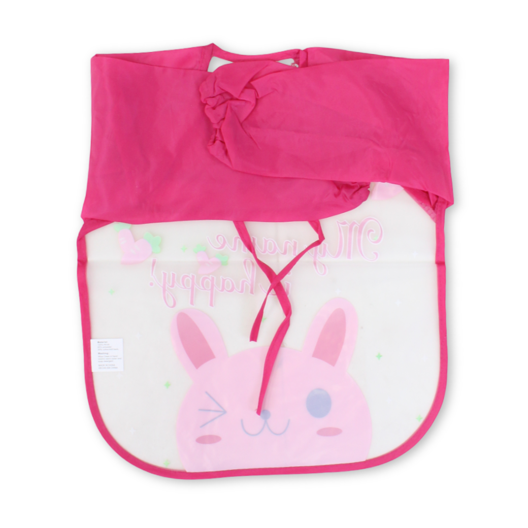 Baby Bib with Long-Sleeved – Fuchsia with Cat Print