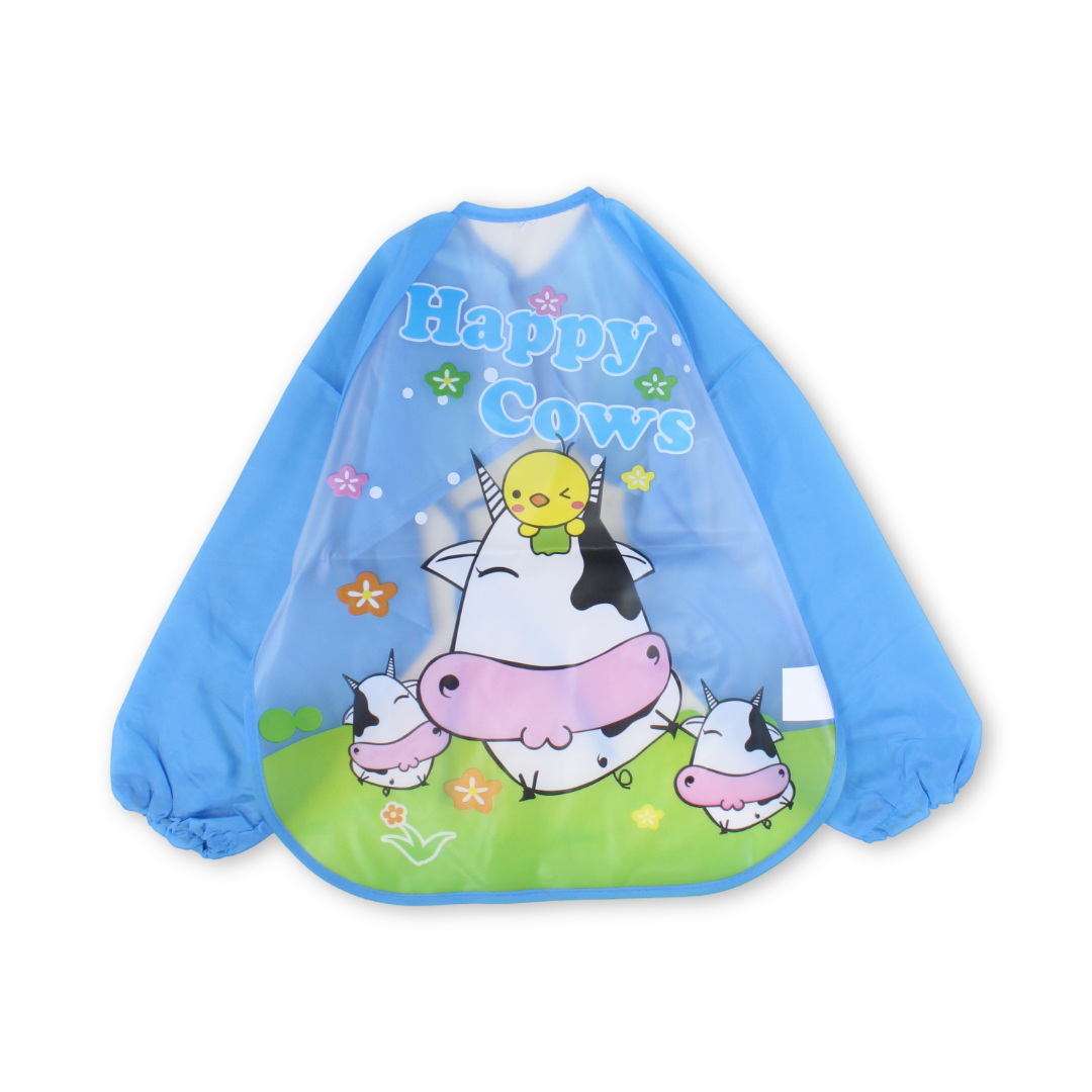 Baby Bib with Long-Sleeved – Baby Blue with Cow Print