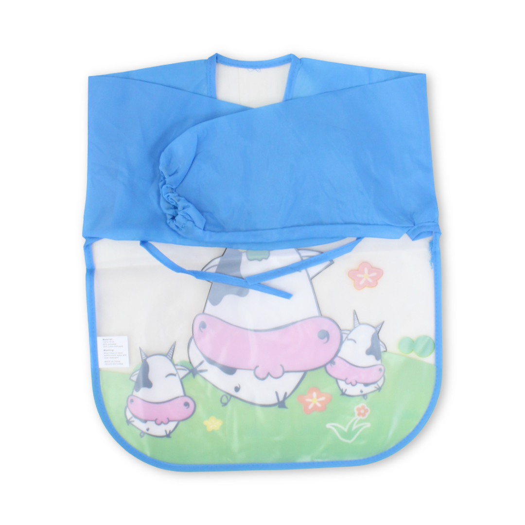 Baby Bib with Long-Sleeved – Baby Blue with Cow Print