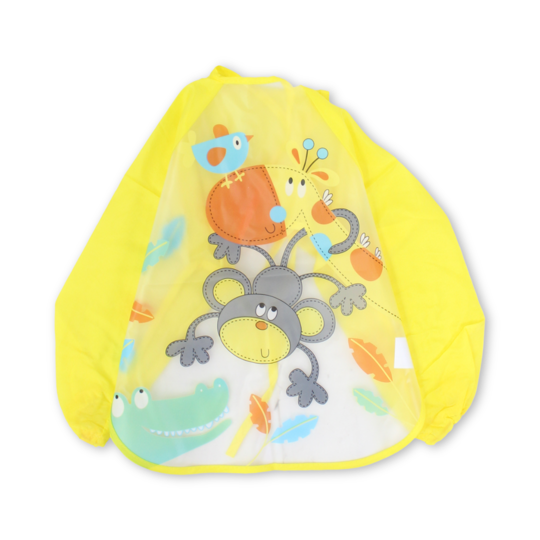 Baby Bib with Long-Sleeved – Yellow with Giraffe & Monkey Print