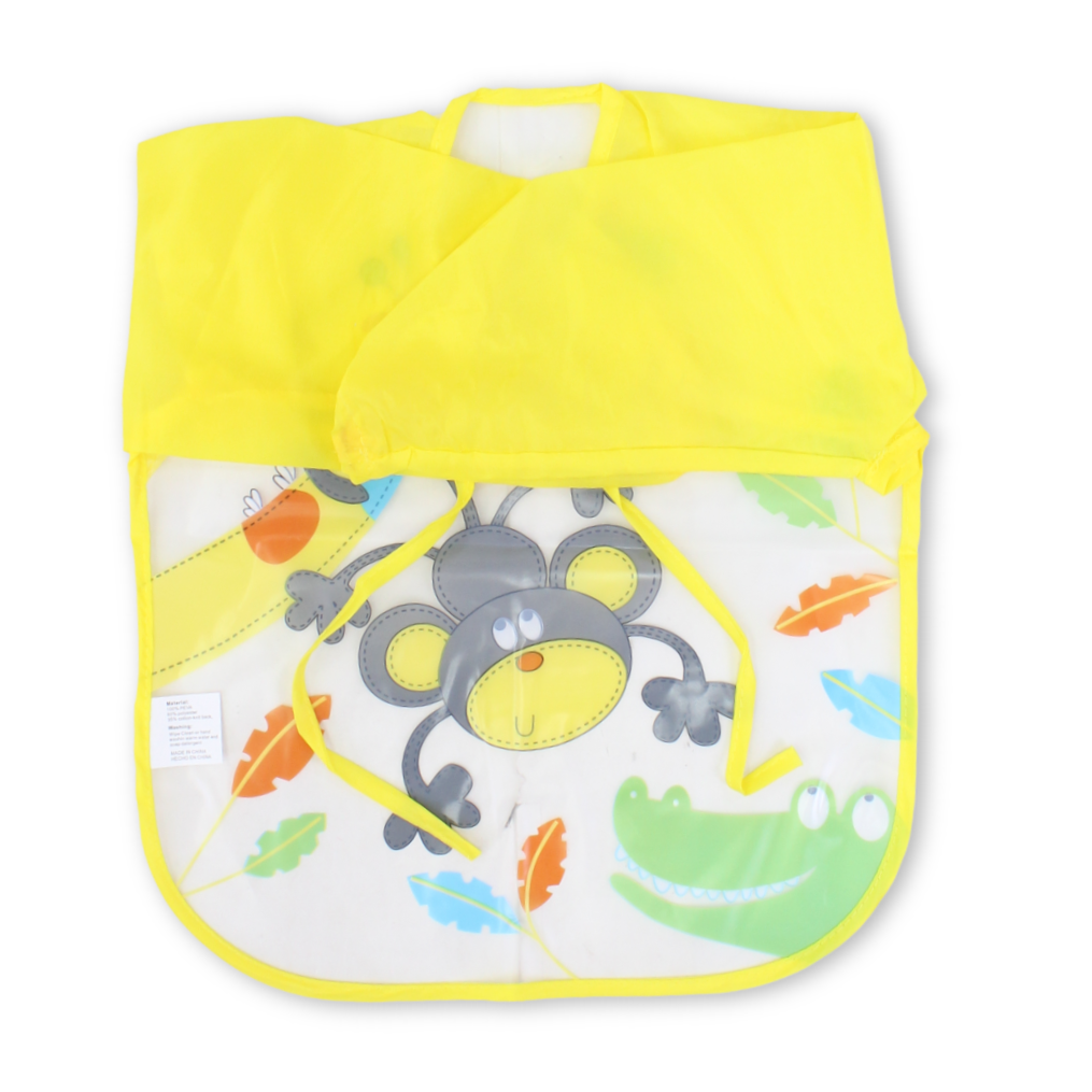 Baby Bib with Long-Sleeved – Yellow with Giraffe & Monkey Print