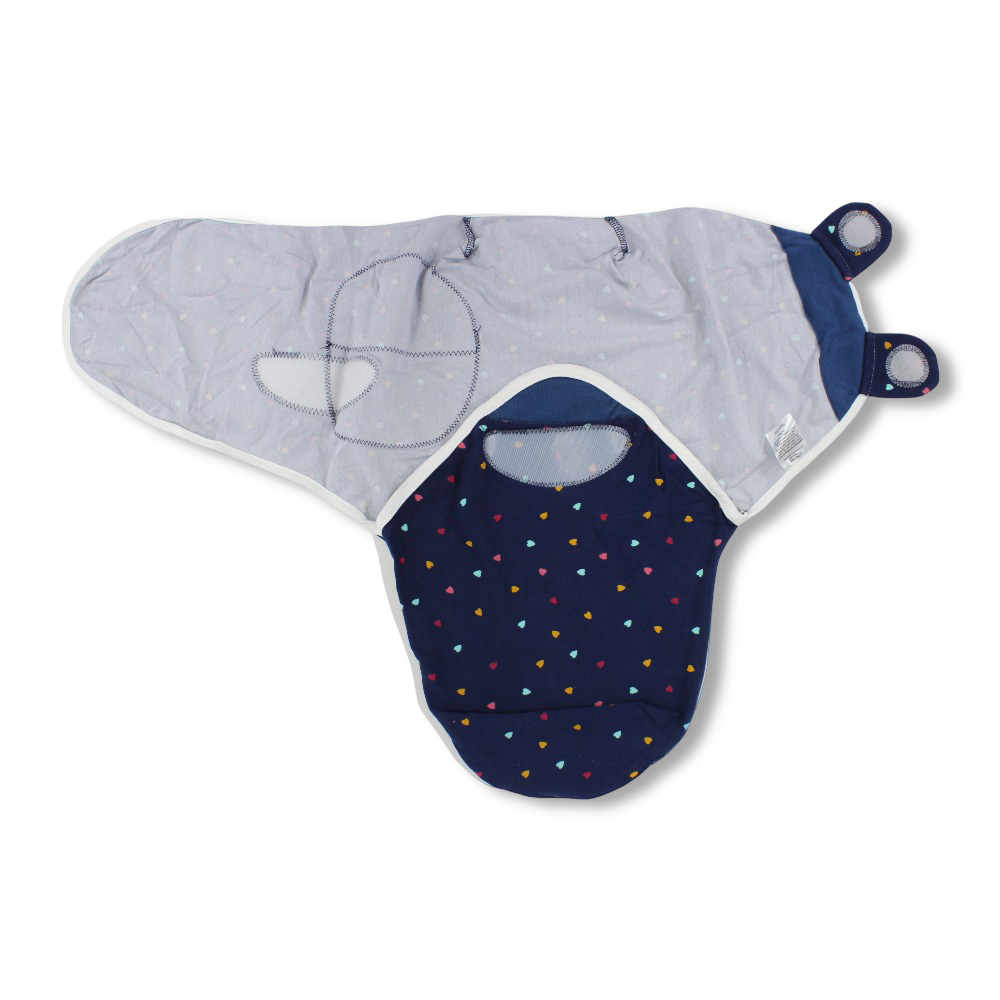 Unisex Baby Swaddle – Navy with Hearts Print
