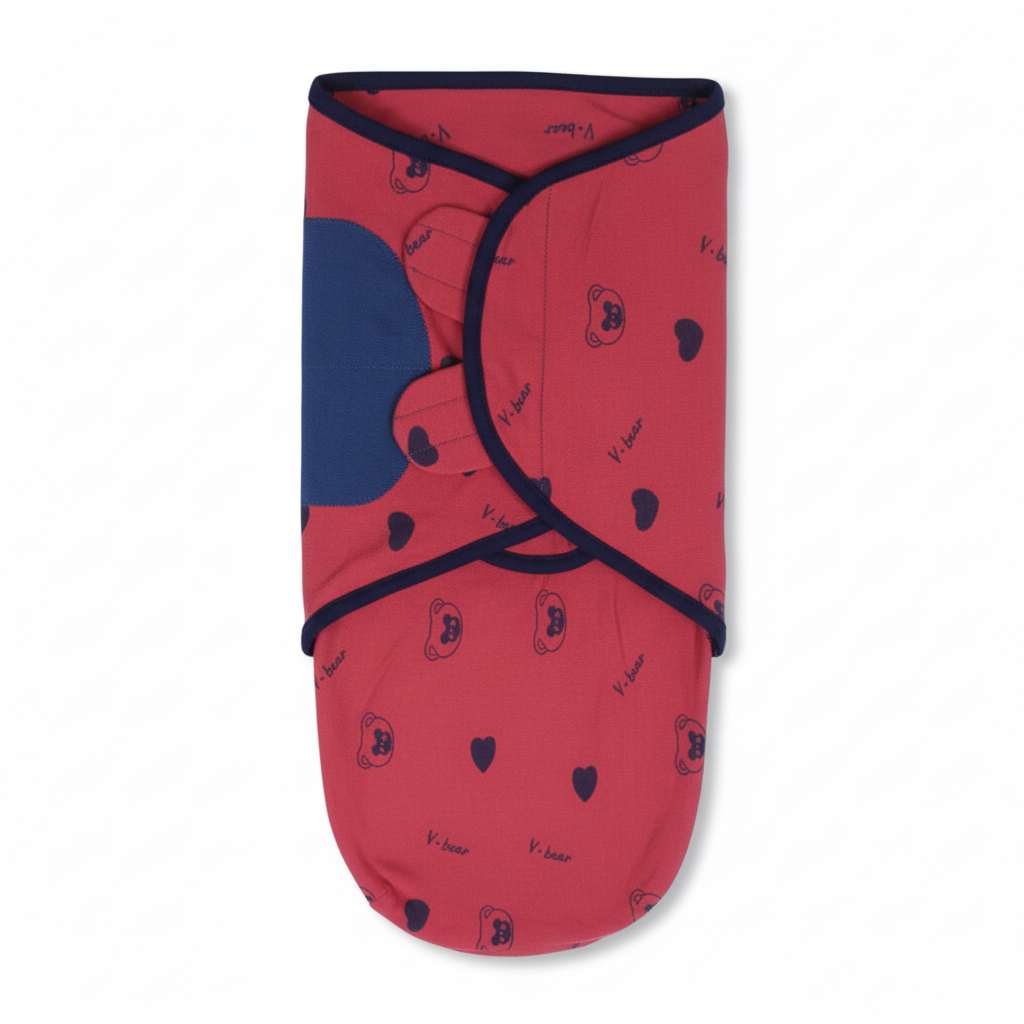 Unisex Baby Swaddle – Red with Bears Print