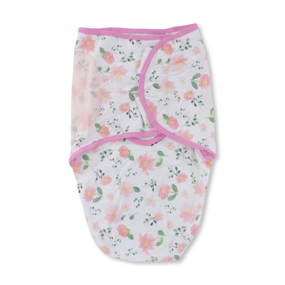 Unisex Baby Swaddle – White/Pink with Floral Print