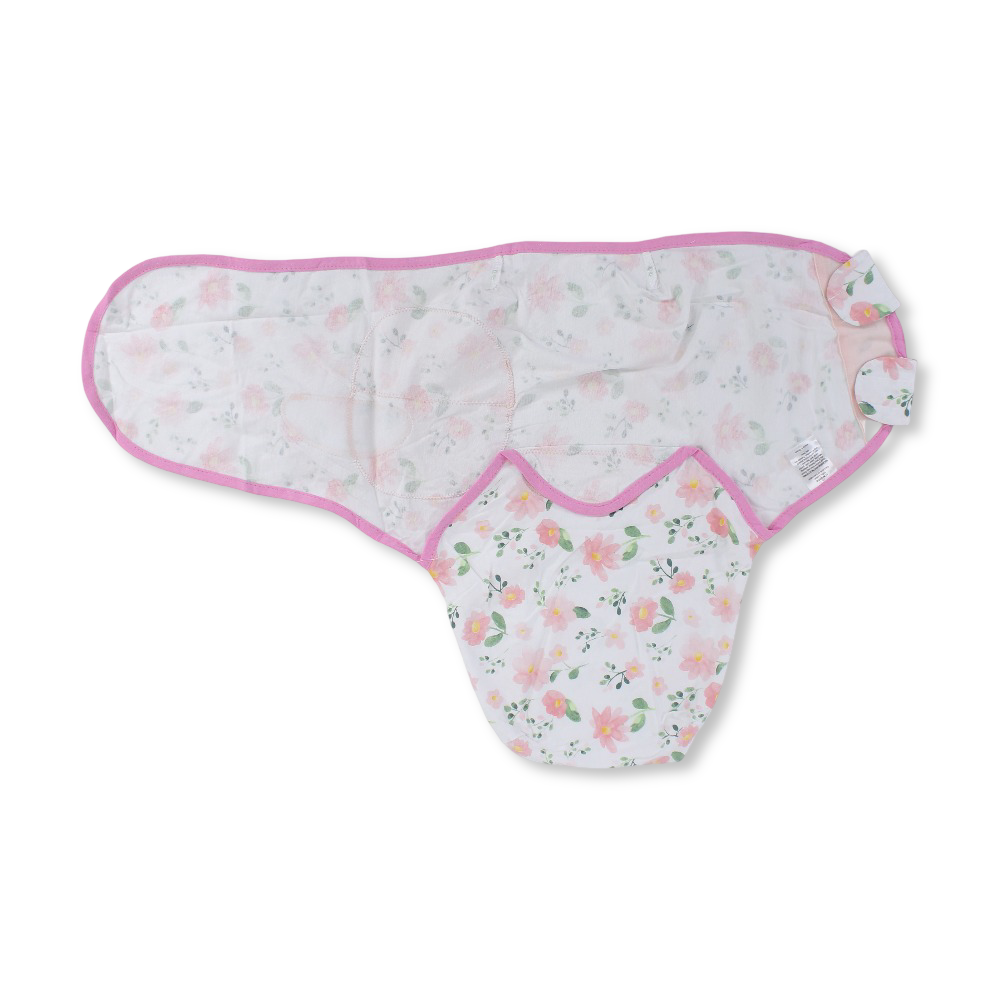 Unisex Baby Swaddle – White/Pink with Floral Print