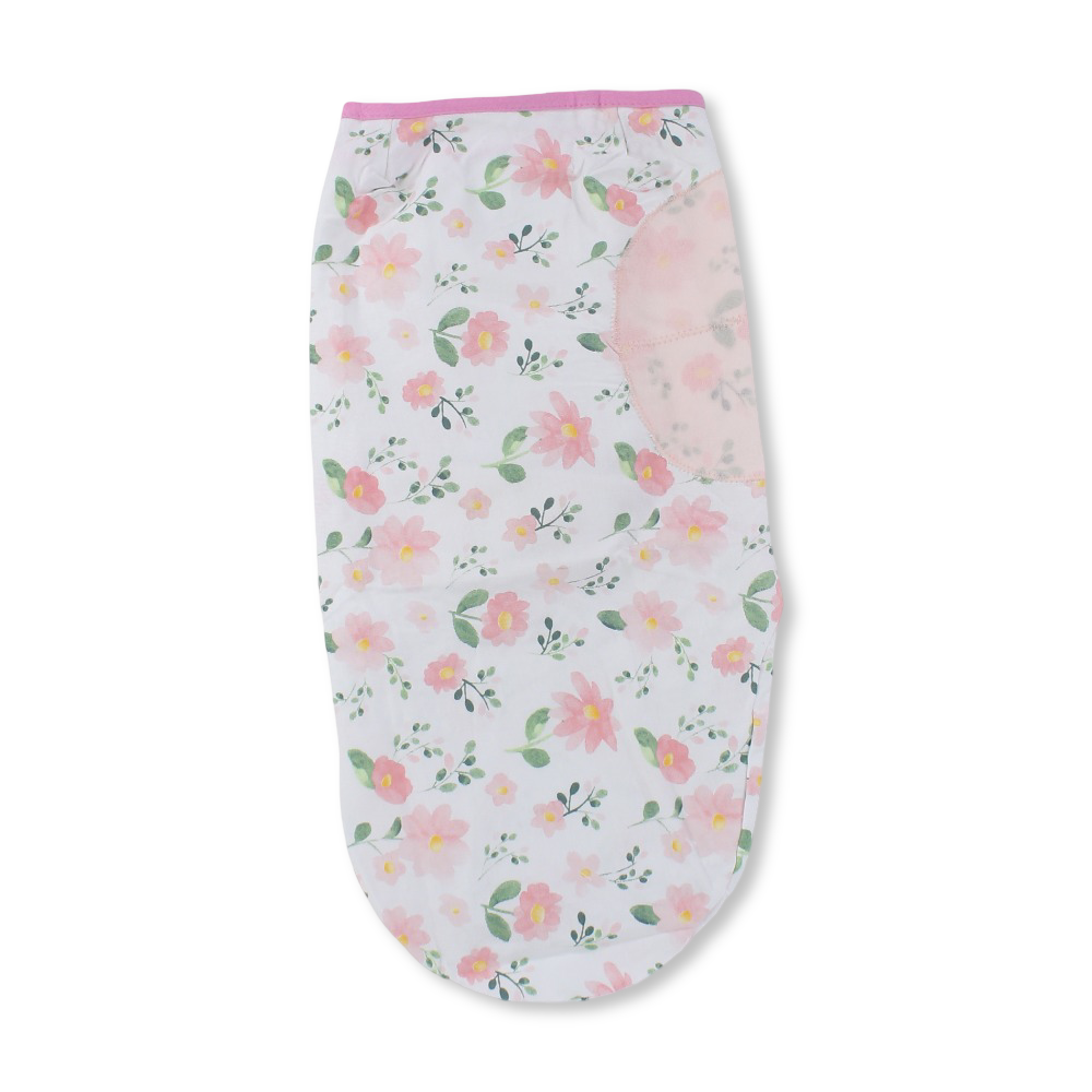 Unisex Baby Swaddle – White/Pink with Floral Print
