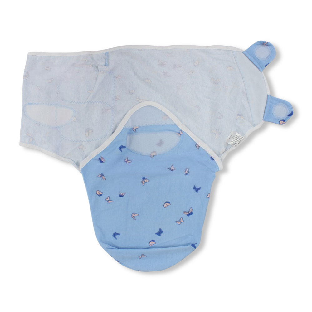 Unisex Baby Swaddle – Baby Blue with Butterflies Print