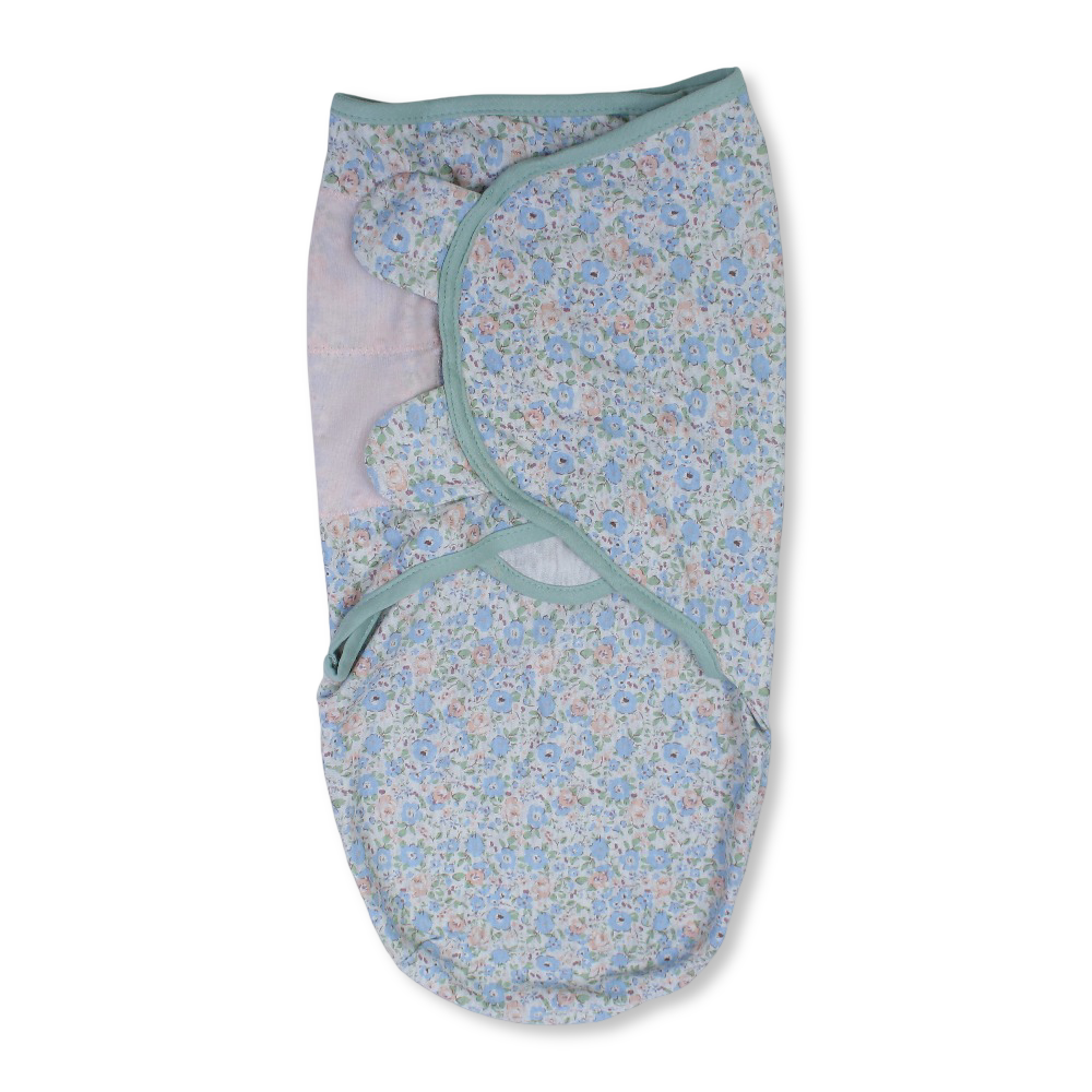 Unisex Baby Swaddle – Baby Blue with Floral Print - Clothing - Happy Baby