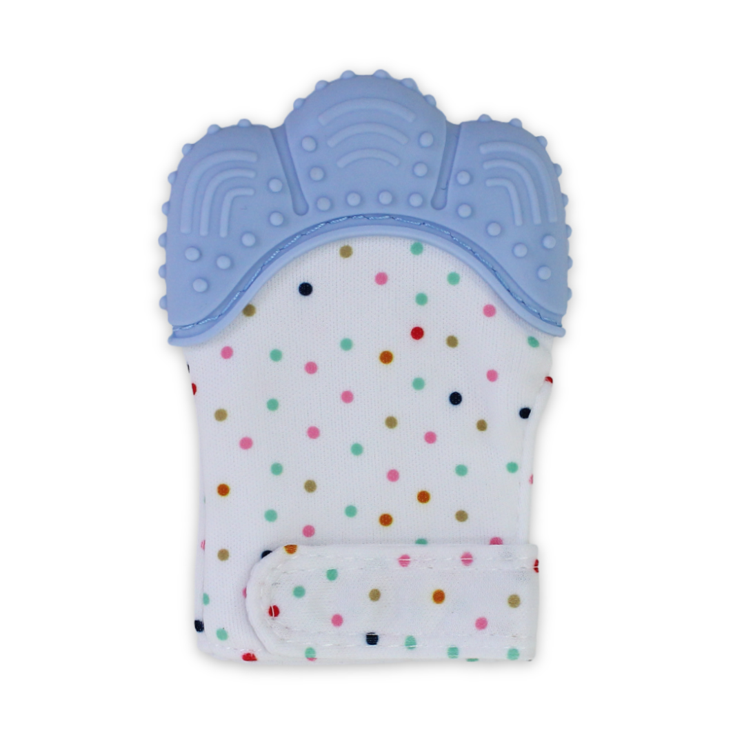 Smart Baby Gloves Teether – Baby Blue  with Polka Dots Print