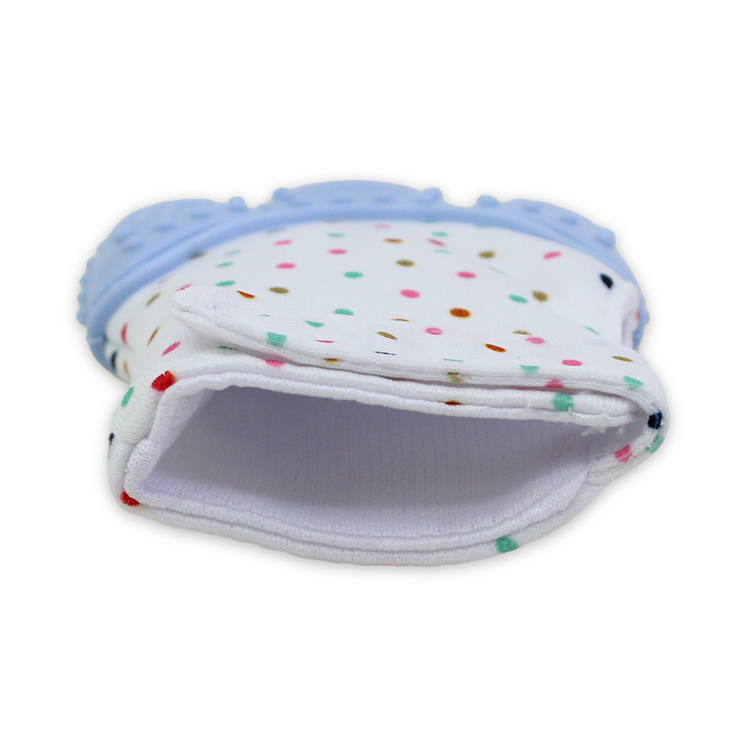 Smart Baby Gloves Teether – Baby Blue  with Polka Dots Print